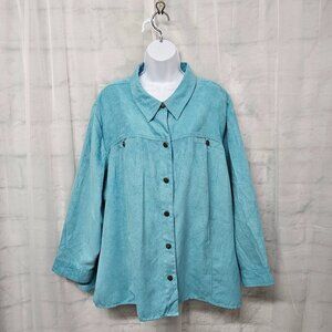 Catherine's Blue Faux Suede Button Down Blouse 4XLWP